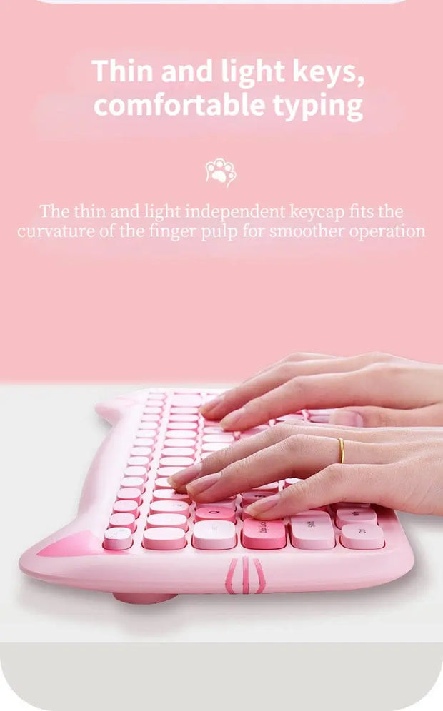 Teclado y Ratón Inalámbrico Kawaii con Diseño de Gato - Tienda Kawaii