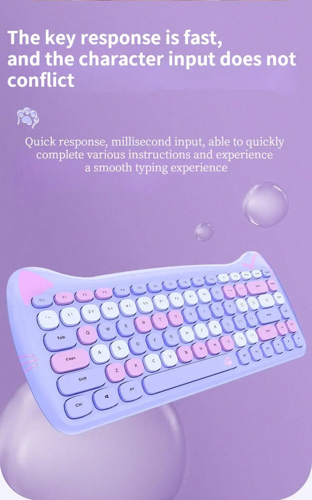 Teclado y Ratón Inalámbrico Kawaii con Diseño de Gato - Tienda Kawaii