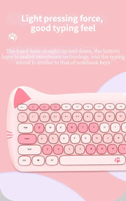 Teclado y Ratón Inalámbrico Kawaii con Diseño de Gato - Tienda Kawaii