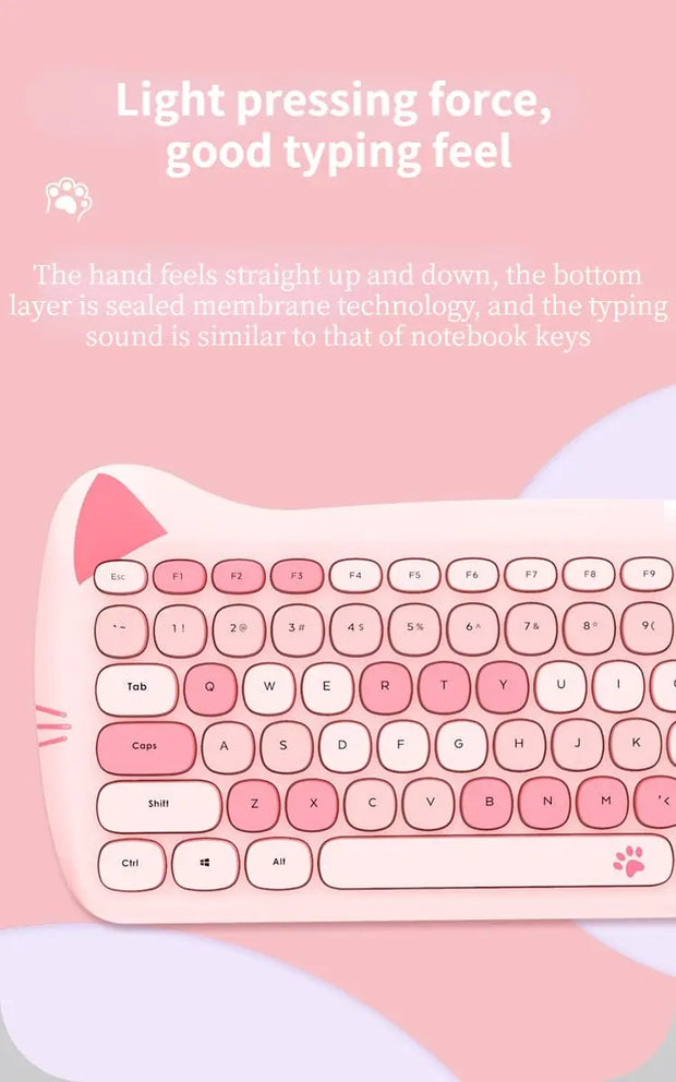 Teclado y Ratón Inalámbrico Kawaii con Diseño de Gato - Tienda Kawaii