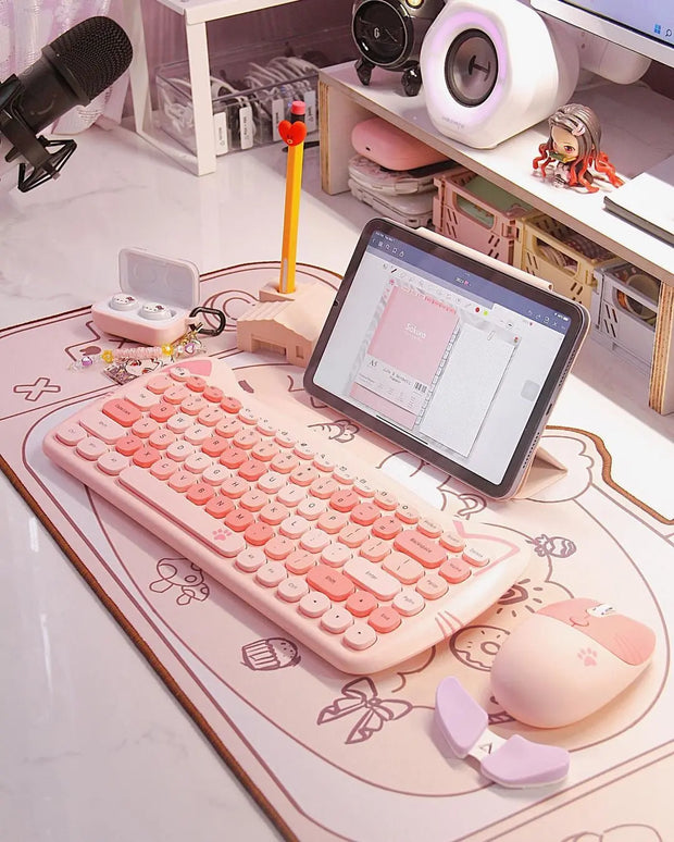 Teclado y Ratón Inalámbrico Kawaii con Diseño de Gato - Tienda Kawaii