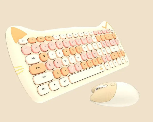 Teclado y Ratón Inalámbrico Kawaii con Diseño de Gato - Tienda Kawaii