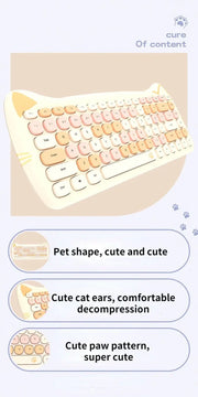 Teclado y Ratón Inalámbrico Kawaii con Diseño de Gato - Tienda Kawaii