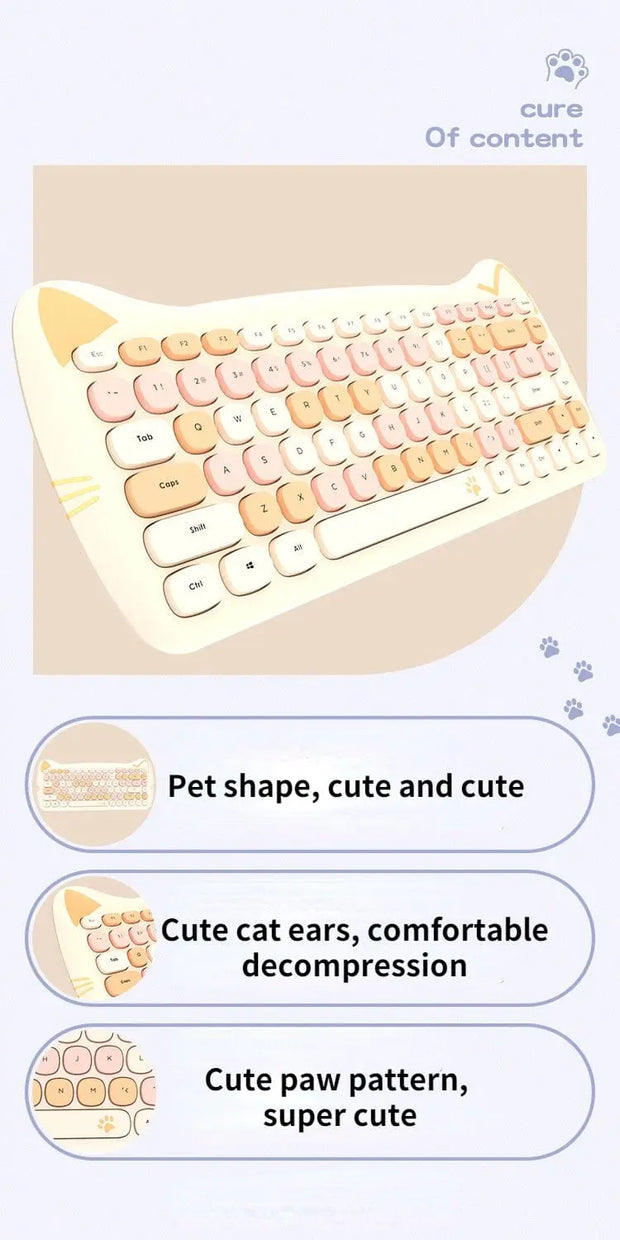 Teclado y Ratón Inalámbrico Kawaii con Diseño de Gato - Tienda Kawaii