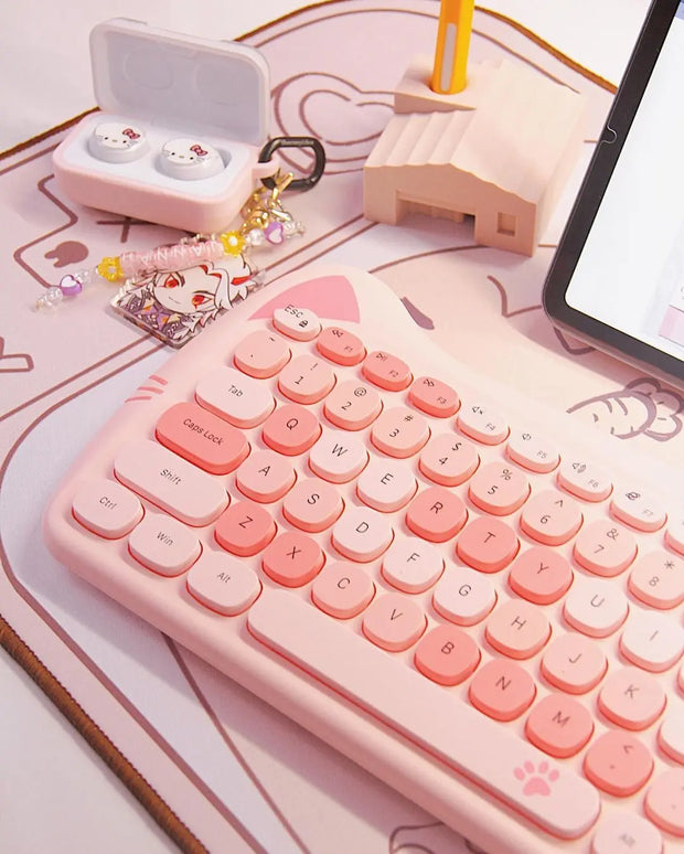 Teclado y Ratón Inalámbrico Kawaii con Diseño de Gato - Tienda Kawaii