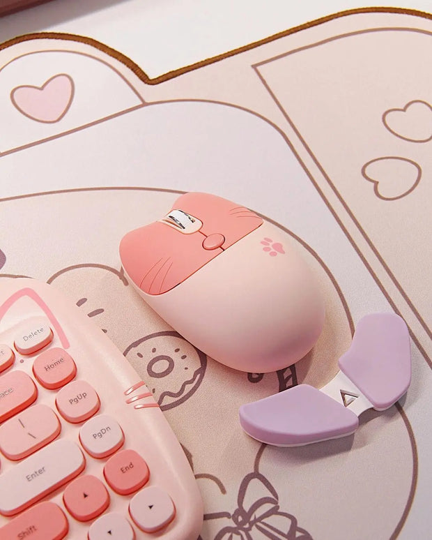 Teclado y Ratón Inalámbrico Kawaii con Diseño de Gato - Tienda Kawaii
