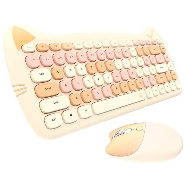 Teclado y Ratón Inalámbrico Kawaii con Diseño de Gato - Tienda Kawaii