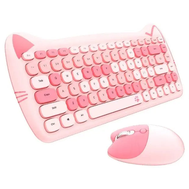Teclado y Ratón Inalámbrico Kawaii con Diseño de Gato - Tienda Kawaii