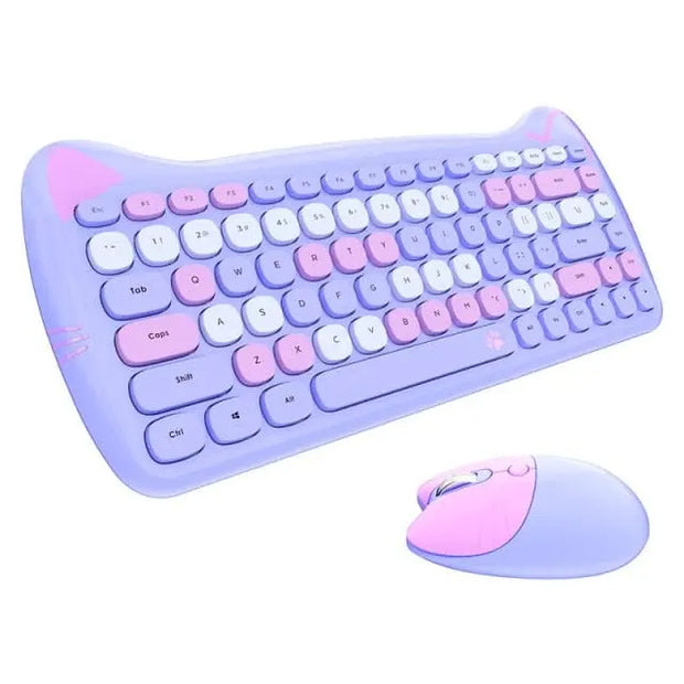 Teclado y Ratón Inalámbrico Kawaii con Diseño de Gato - Tienda Kawaii