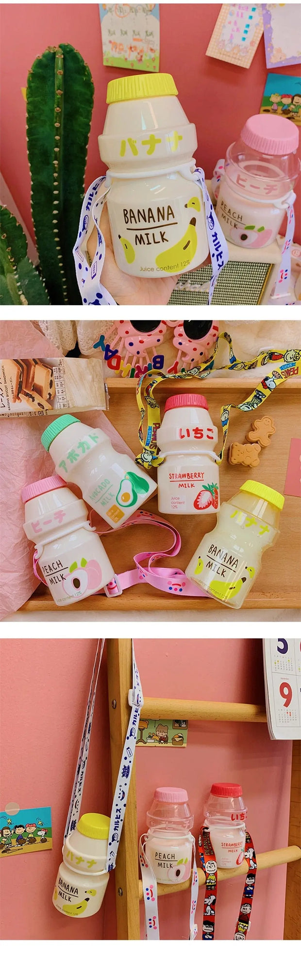 Botella De Agua Kawaii Con Diseño De Leche Afrutada - Tienda Kawaii