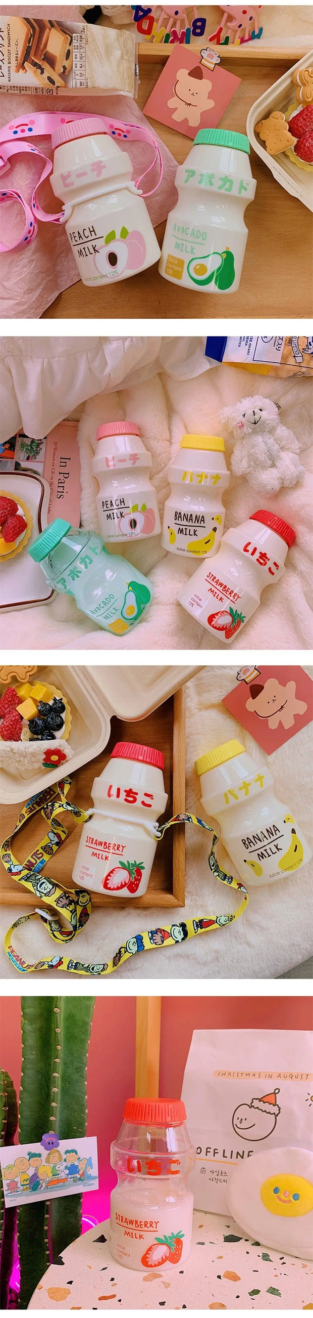 Botella De Agua Kawaii Con Diseño De Leche Afrutada - Tienda Kawaii