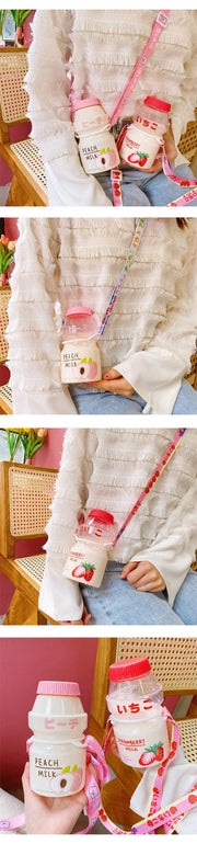 Botella De Agua Kawaii Con Diseño De Leche Afrutada - Tienda Kawaii