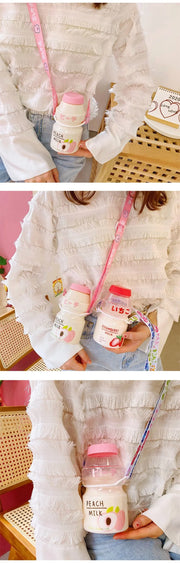 Botella De Agua Kawaii Con Diseño De Leche Afrutada - Tienda Kawaii