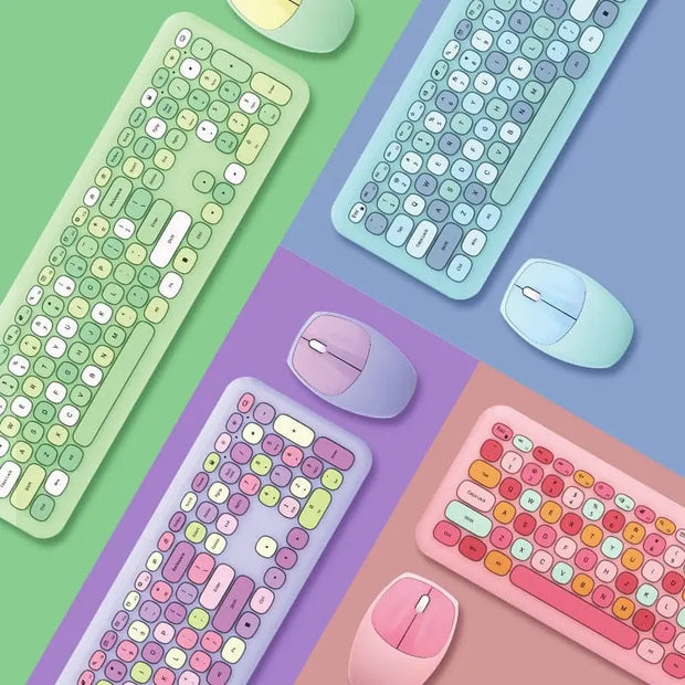 Teclado y Ratón Inalámbrico Macaron Pastel - Tienda Kawaii