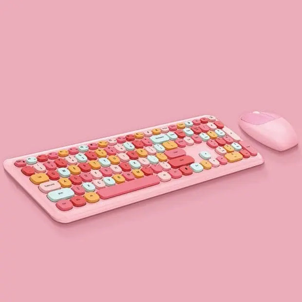 Teclado y Ratón Inalámbrico Macaron Pastel - Tienda Kawaii