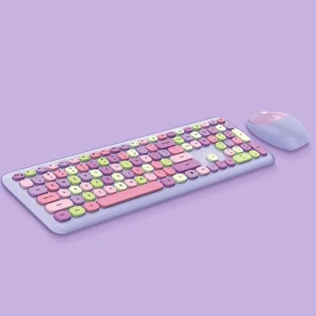 Teclado y Ratón Inalámbrico Macaron Pastel - Tienda Kawaii