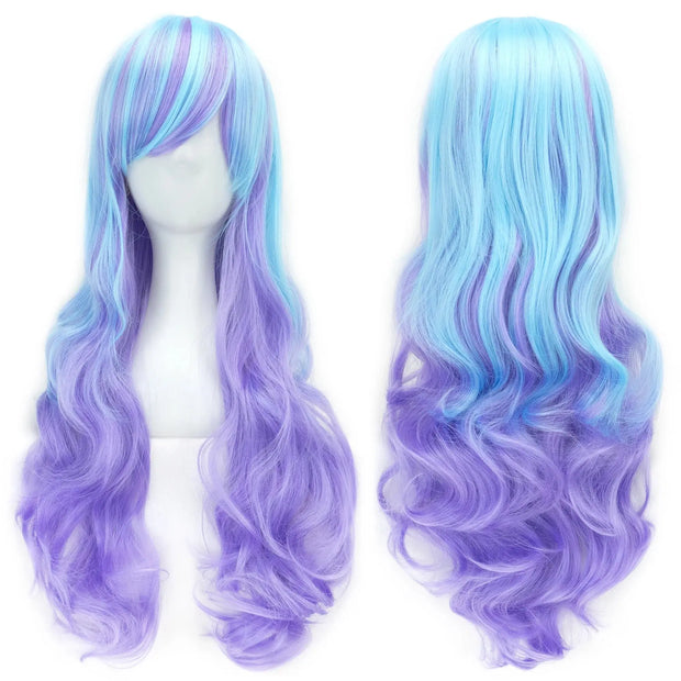 Peluca Larga Rizada Cosplay de Colores Arcoíris - Tienda Kawaii