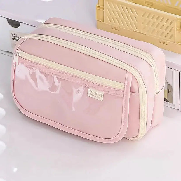 Estuche Grande con Cremallera Color Rosa Pastel - Tienda Kawaii