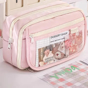 Estuche Grande con Cremallera Color Rosa Pastel - Tienda Kawaii