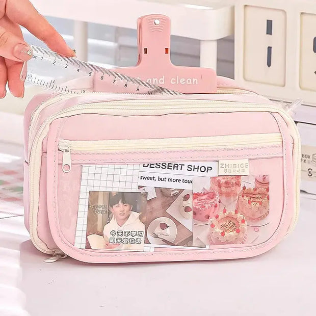 Estuche Grande con Cremallera Color Rosa Pastel - Tienda Kawaii