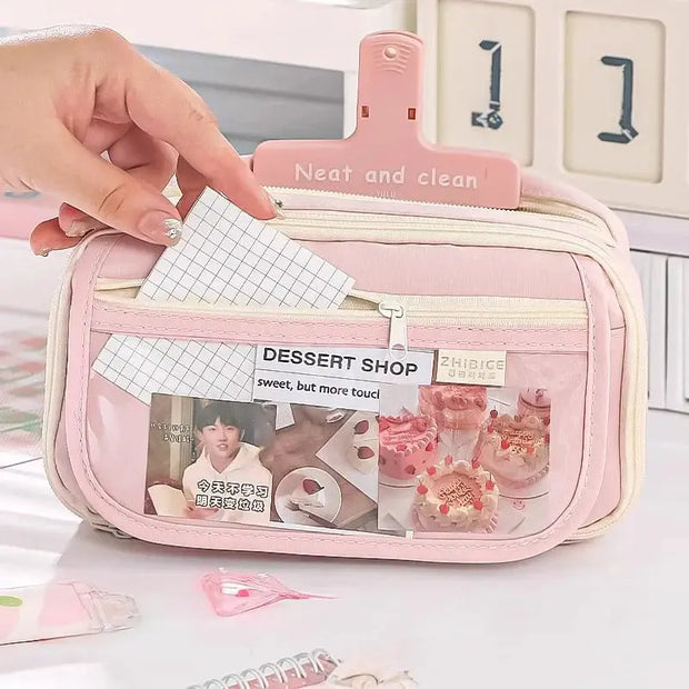 Estuche Grande con Cremallera Color Rosa Pastel - Tienda Kawaii