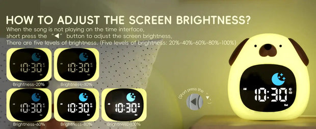 Reloj Despertador para Niños con Luz Nocturna en Forma de Perrito - Tienda Kawaii
