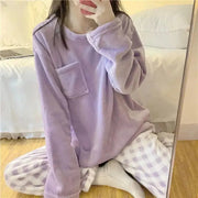 Pijama De Forro Polar Suave Con Diseño De Cuadros - Tienda Kawaii