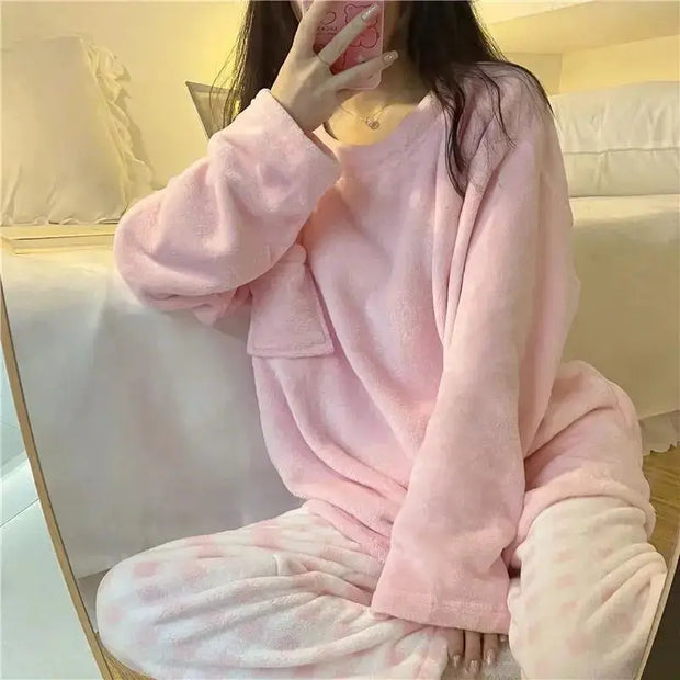 Pijama De Forro Polar Suave Con Diseño De Cuadros - Tienda Kawaii
