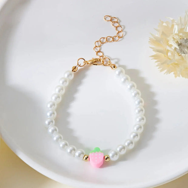 Collar Boho con Colgante Perla y Abalorios de Fresa Verano - Tienda Kawaii