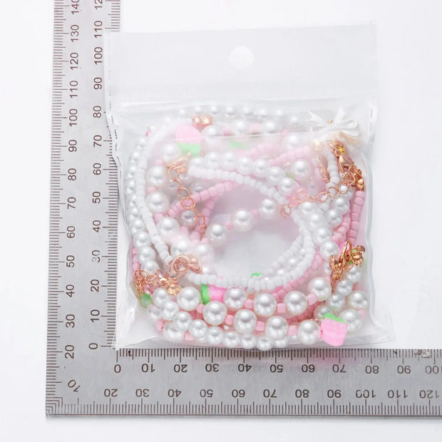 Collar Boho con Colgante Perla y Abalorios de Fresa Verano - Tienda Kawaii