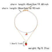 Collar Boho con Colgante Perla y Abalorios de Fresa Verano - Tienda Kawaii