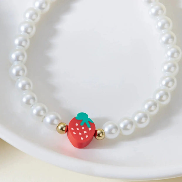 Collar Boho con Colgante Perla y Abalorios de Fresa Verano - Tienda Kawaii