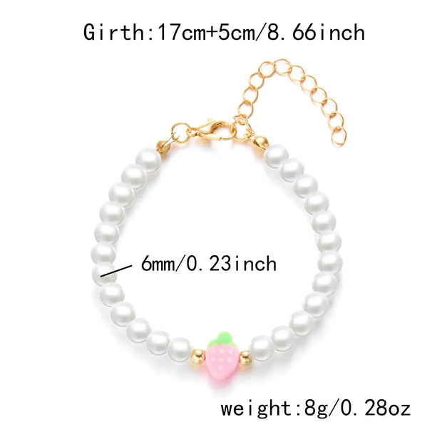 Collar Boho con Colgante Perla y Abalorios de Fresa Verano - Tienda Kawaii