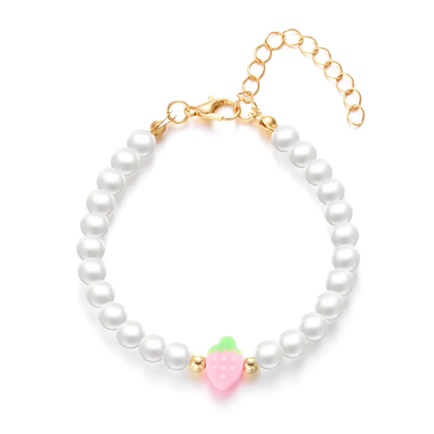 Collar Boho con Colgante Perla y Abalorios de Fresa Verano - Tienda Kawaii