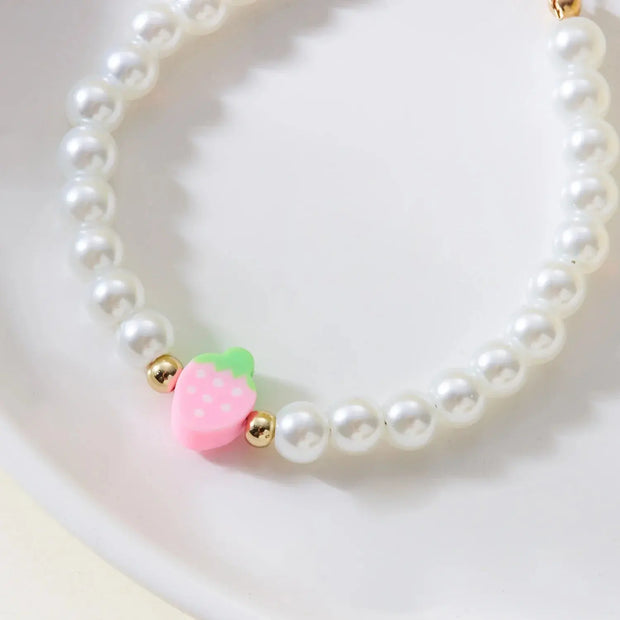 Collar Boho con Colgante Perla y Abalorios de Fresa Verano - Tienda Kawaii