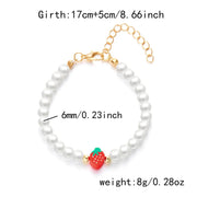 Collar Boho con Colgante Perla y Abalorios de Fresa Verano - Tienda Kawaii