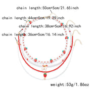 Collar Boho con Colgante Perla y Abalorios de Fresa Verano - Tienda Kawaii