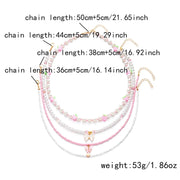 Collar Boho con Colgante Perla y Abalorios de Fresa Verano - Tienda Kawaii