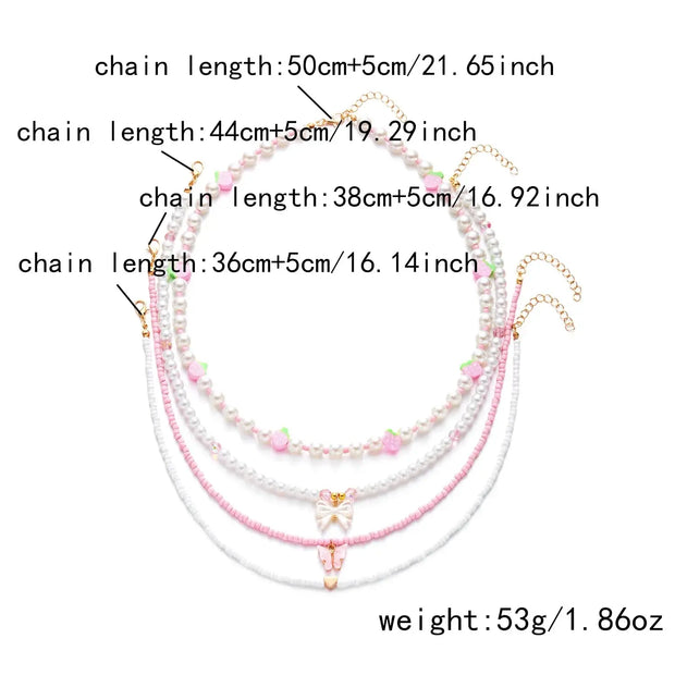 Collar Boho con Colgante Perla y Abalorios de Fresa Verano - Tienda Kawaii
