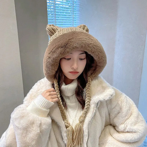 Gorro De Invierno De Orejas De Gato De Lana Suave - Tienda Kawaii