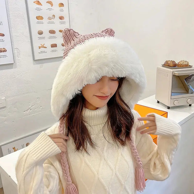 Gorro De Invierno De Orejas De Gato De Lana Suave - Tienda Kawaii