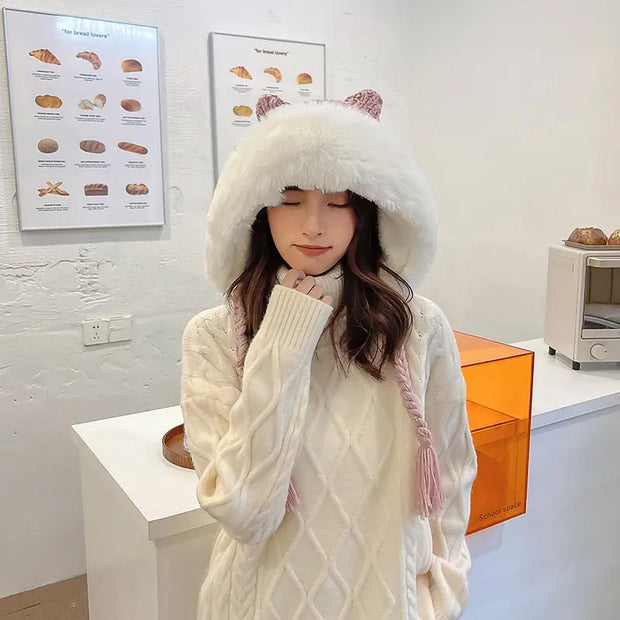 Gorro De Invierno De Orejas De Gato De Lana Suave - Tienda Kawaii
