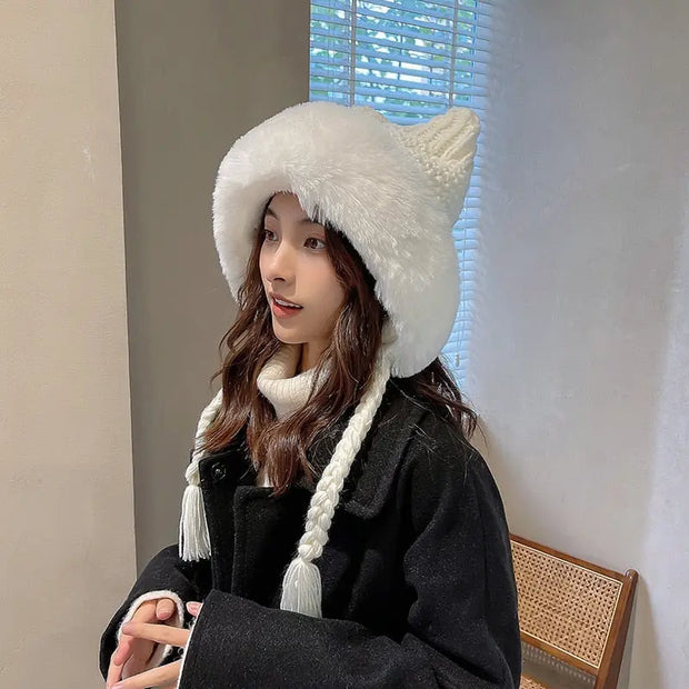 Gorro De Invierno De Orejas De Gato De Lana Suave - Tienda Kawaii