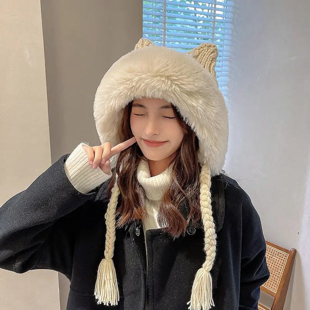 Gorro De Invierno De Orejas De Gato De Lana Suave - Tienda Kawaii