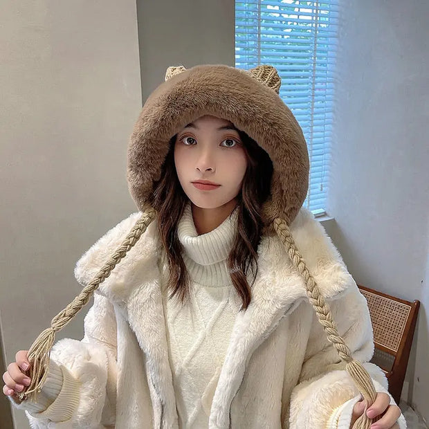 Gorro De Invierno De Orejas De Gato De Lana Suave - Tienda Kawaii