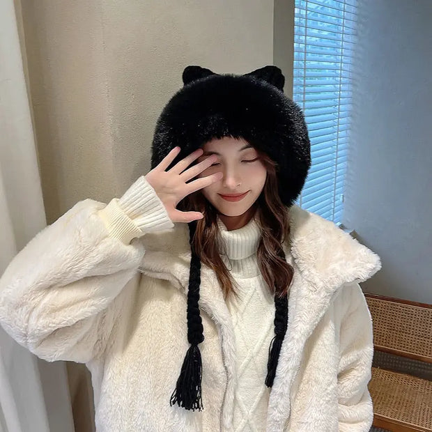 Gorro De Invierno De Orejas De Gato De Lana Suave - Tienda Kawaii