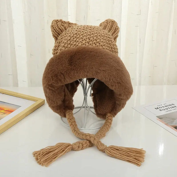 Gorro De Invierno De Orejas De Gato De Lana Suave - Tienda Kawaii