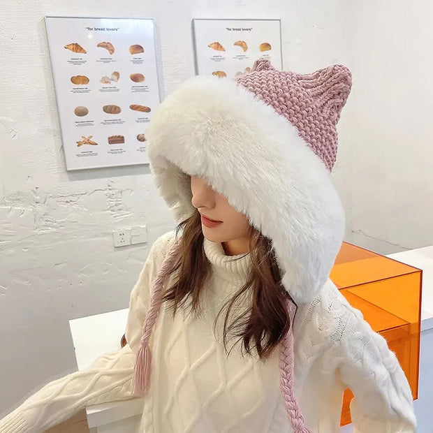 Gorro De Invierno De Orejas De Gato De Lana Suave - Tienda Kawaii