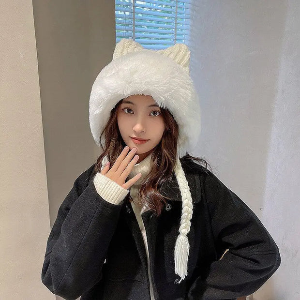 Gorro De Invierno De Orejas De Gato De Lana Suave - Tienda Kawaii