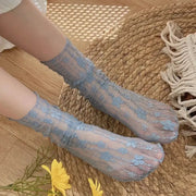 Calcetines De Encaje Floral Transparente Para Mujer - Tienda Kawaii